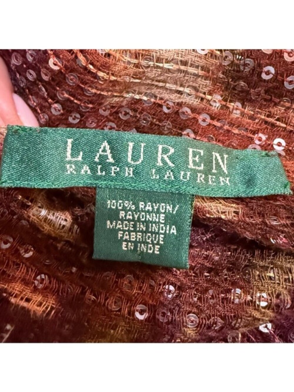 Lauren Ralph Lauren Sequin Scarf Burgundy Brown Abstract Lightweight Wrap - Picture 8 of 8